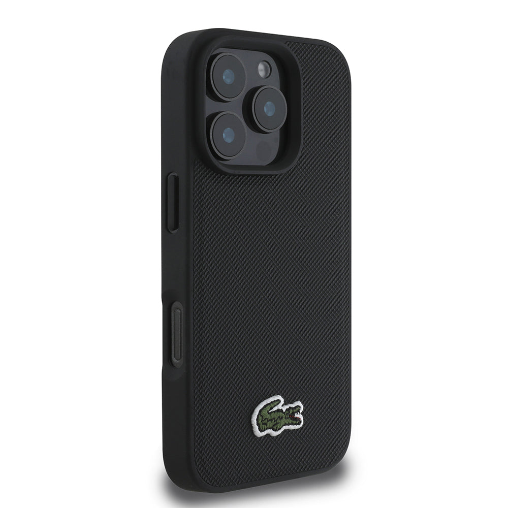 Lacoste iPhone 16 Pro Max Orjinal Lisanslı PU Pike Desenli Arka Yüzey İkonik Timsah Dokuma Logolu Kılıf + Type-C Kablo 1.5m