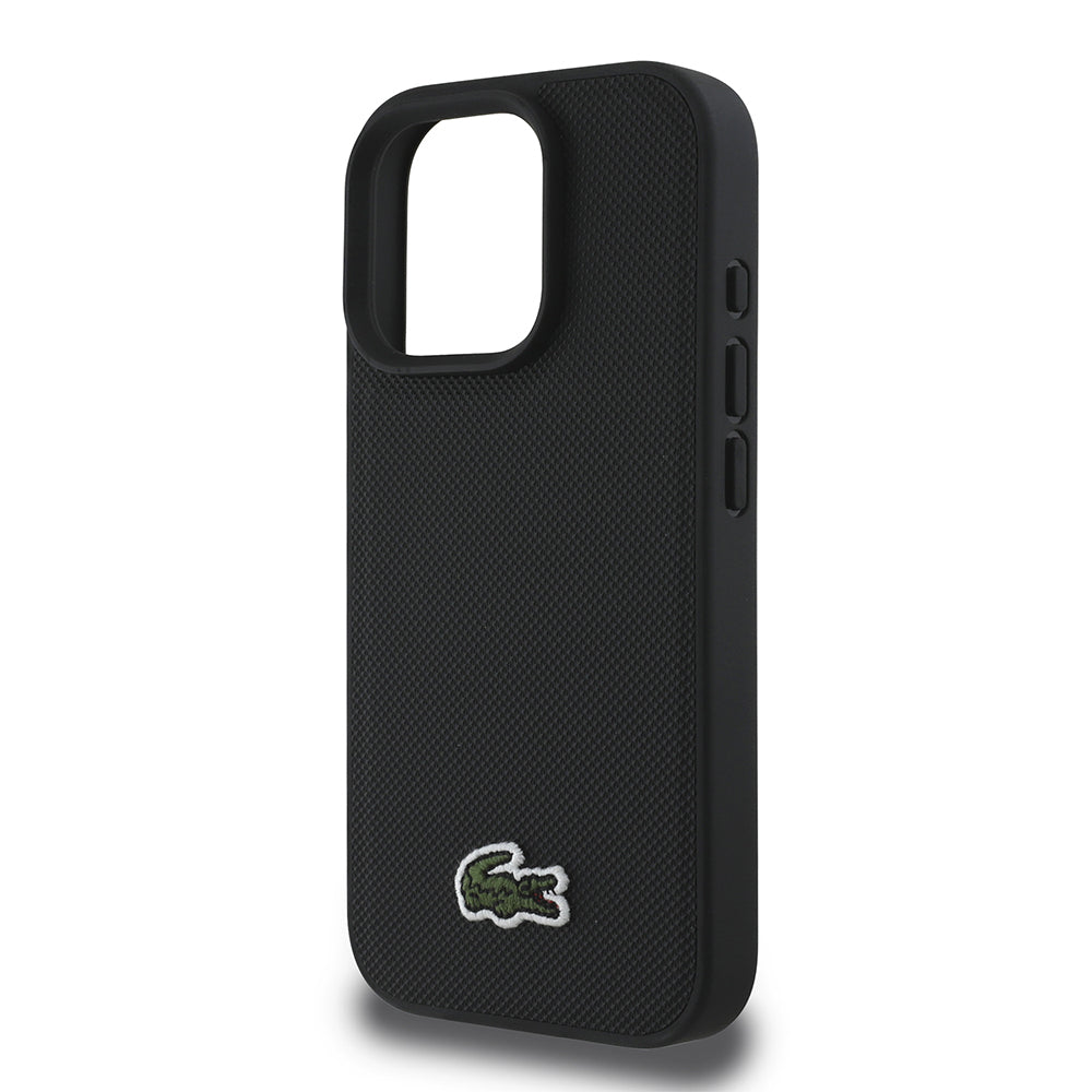 Lacoste iPhone 16 Pro Max Orjinal Lisanslı PU Pike Desenli Arka Yüzey İkonik Timsah Dokuma Logolu Kılıf + Type-C Kablo 1.5m