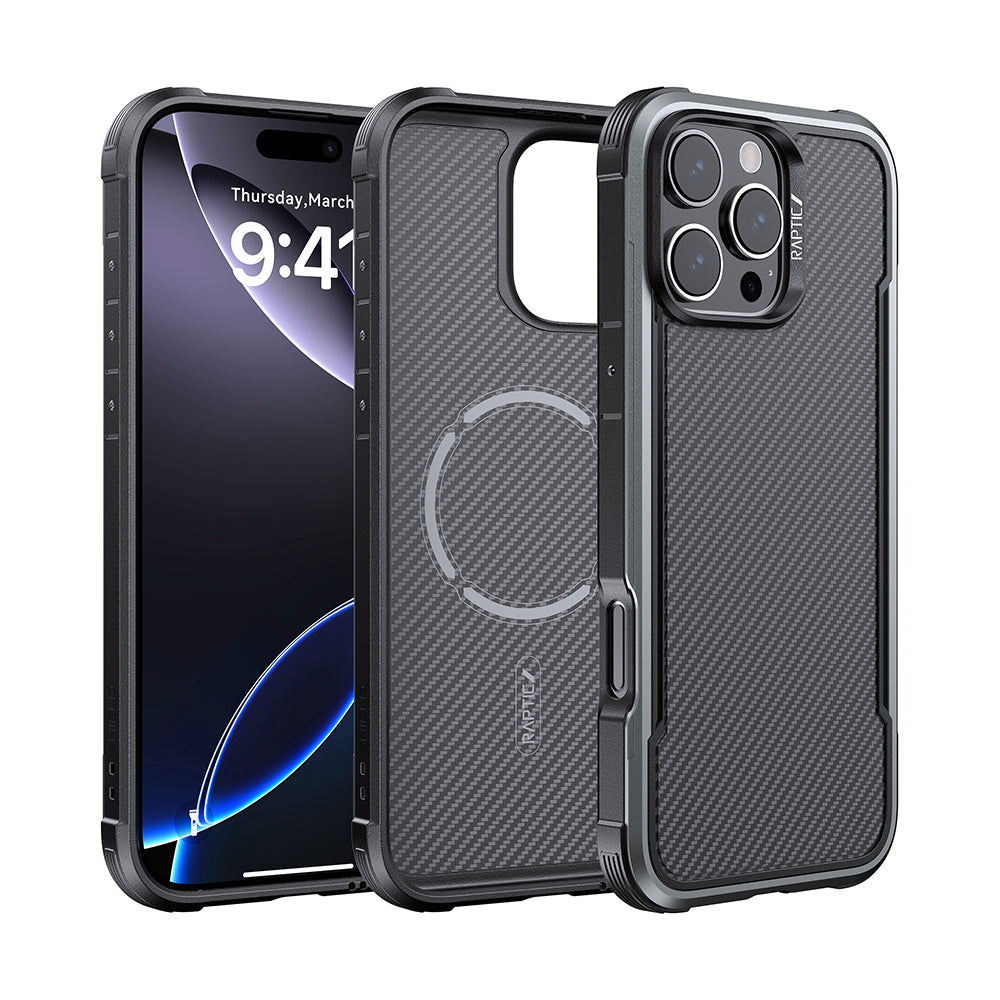 Raptic Apex Serisi iPhone 16 Pro Max Kılıf M-safe Airbagli Karbon Fiber Tasarımlı Kılıf