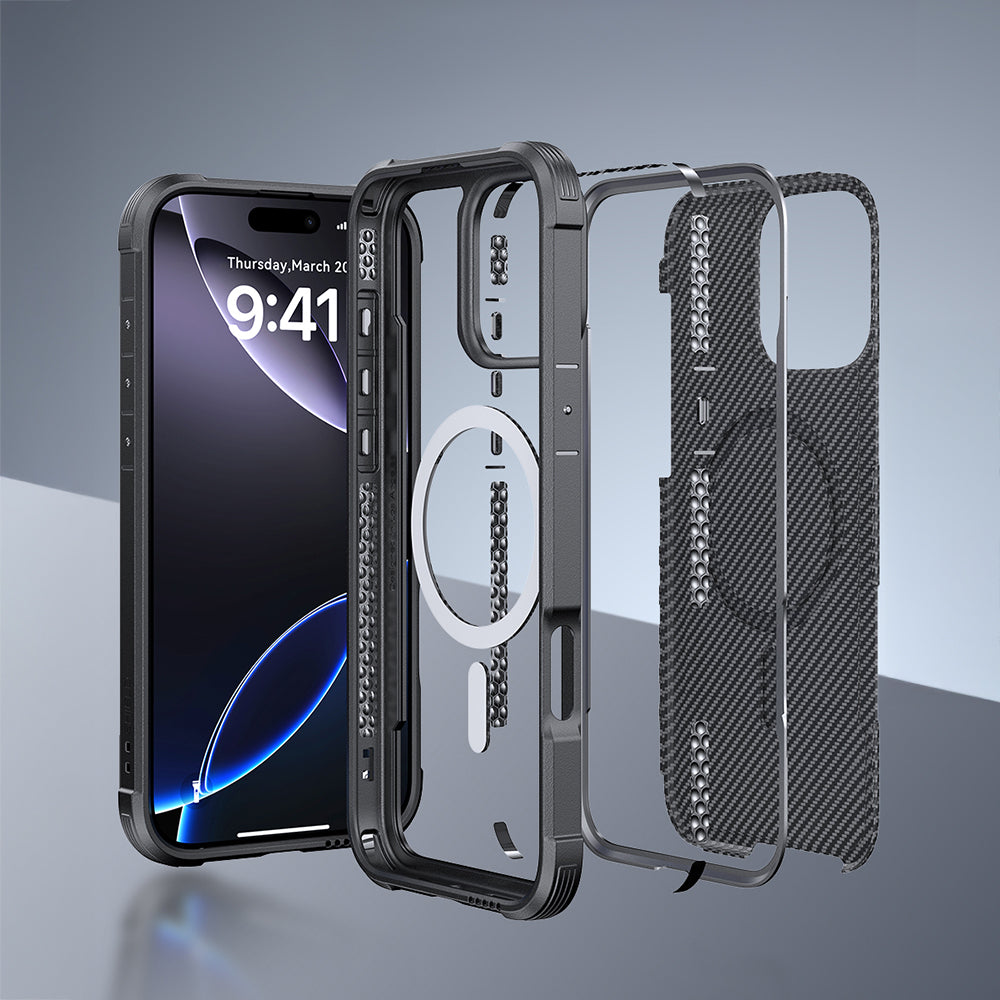 Raptic Apex Serisi iPhone 16 Pro Max Kılıf M-safe Airbagli Karbon Fiber Tasarımlı Kılıf