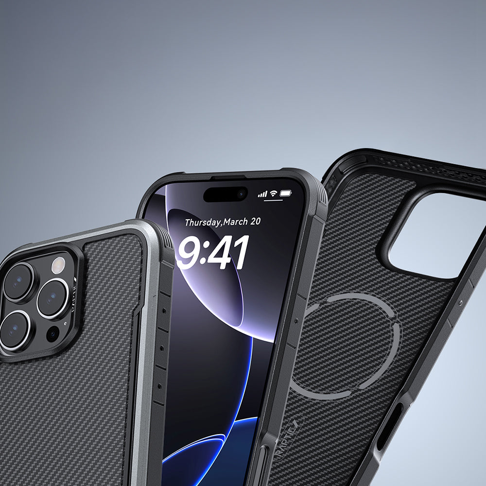 Raptic Apex Serisi iPhone 16 Pro Max Kılıf M-safe Airbagli Karbon Fiber Tasarımlı Kılıf