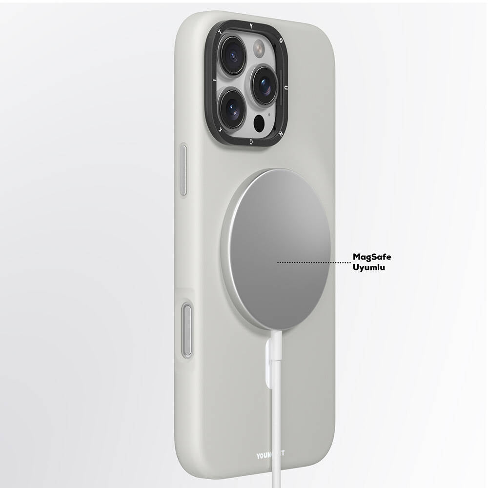 Youngkit Bitty Cream iPhone 16 Pro Max Magsafe Şarj Özellikli Kamera Standlı Telefon Kılıfı-7