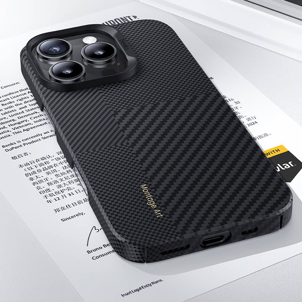 Benks Montage ArmorAir iPhone 16 Pro Max M-safe Şarj Özellikli Karbon Fiber Kevlar Kılıf