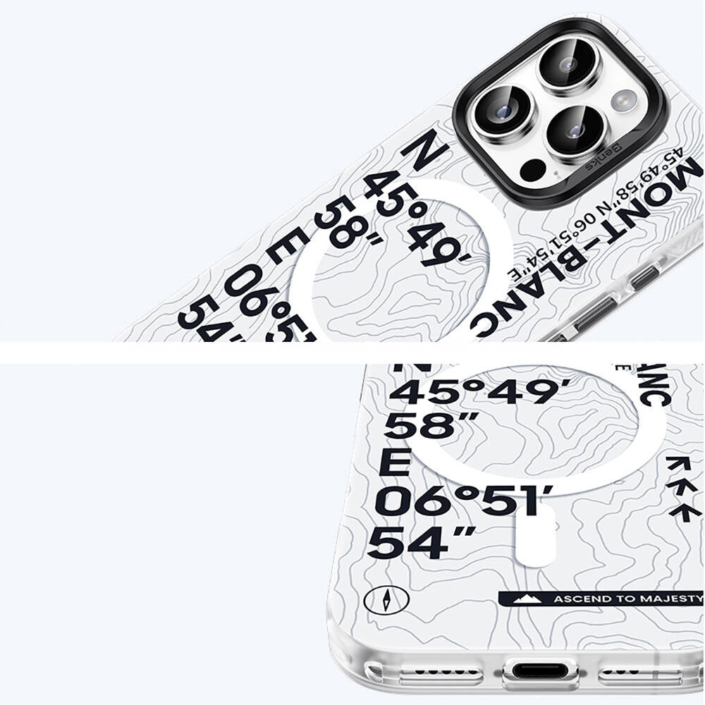 Benks Summit Serisi iPhone 16 Pro Max M-safe Şarj Özellikli Koordinat Yazı Desenli Kılıf