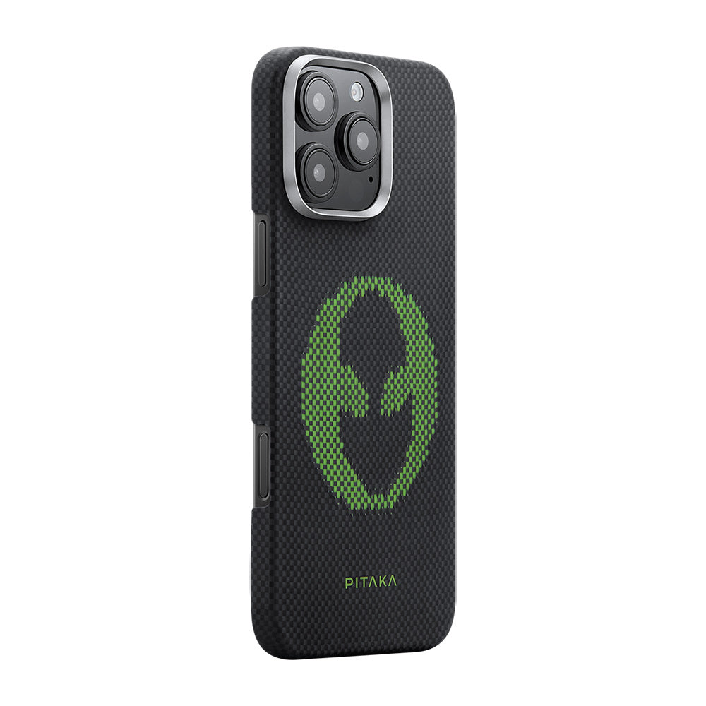 Pitaka Tactile Woven Aries Serisi iPhone 16 Pro Max M-safe Şarj Özellikli Lumintex Teknolojili Fosforlu Aramid Fiber Alien Kılıf