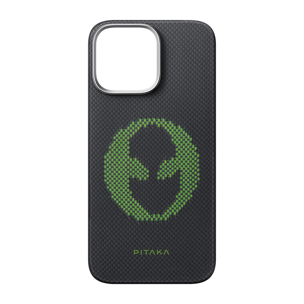 Pitaka Tactile Woven Aries Serisi iPhone 16 Pro Max M-safe Şarj Özellikli Lumintex Teknolojili Fosforlu Aramid Fiber Alien Kılıf