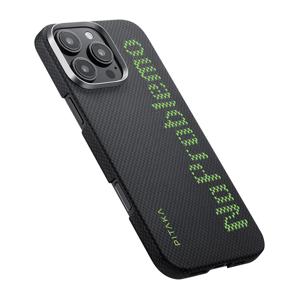 Pitaka Tactile Woven Aries Serisi iPhone 16 Pro Max M-safe Şarj Özellikli Lumintex Teknolojili Fosforlu Aramid Fiber NoProblemo Kılıf