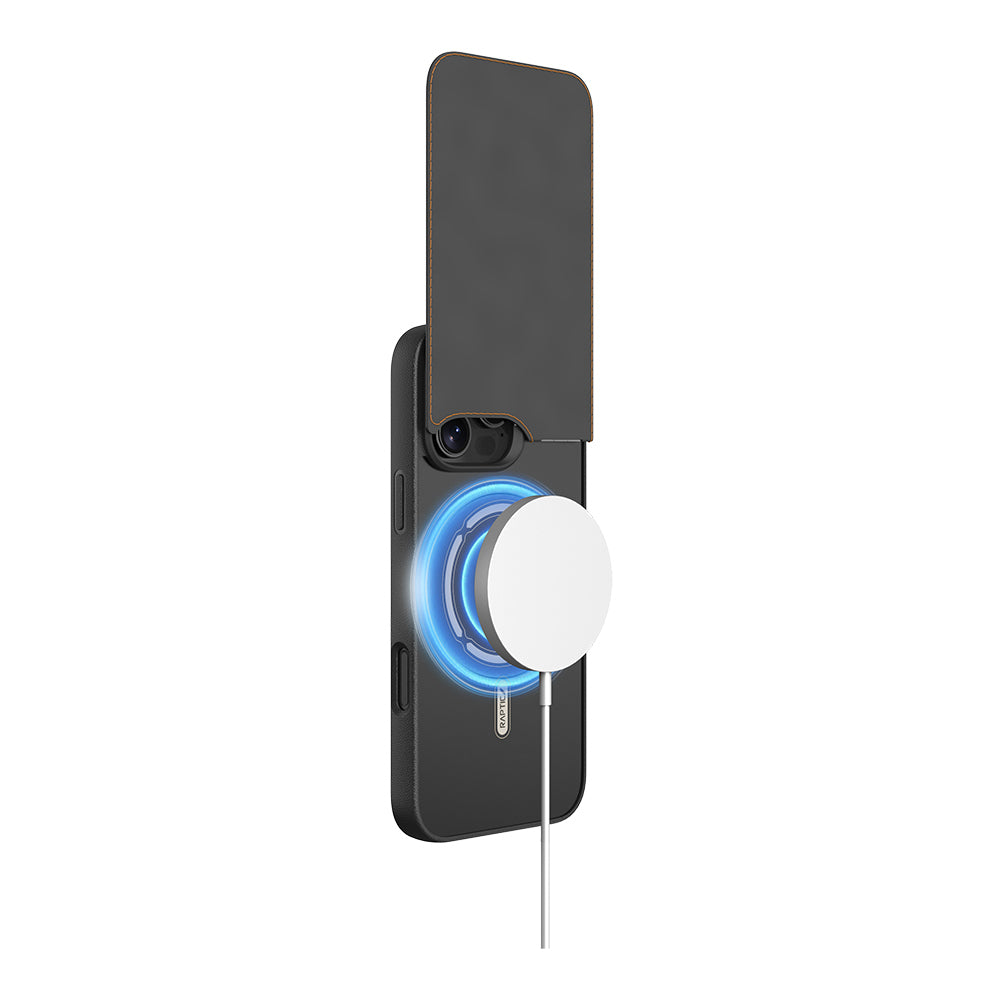 Raptic Slim Wallet Serisi iPhone 16 Pro Max Kılıf M-safe Şarj Özellikli Deri Görünümlü Kartlıklı Standlı Kılıf