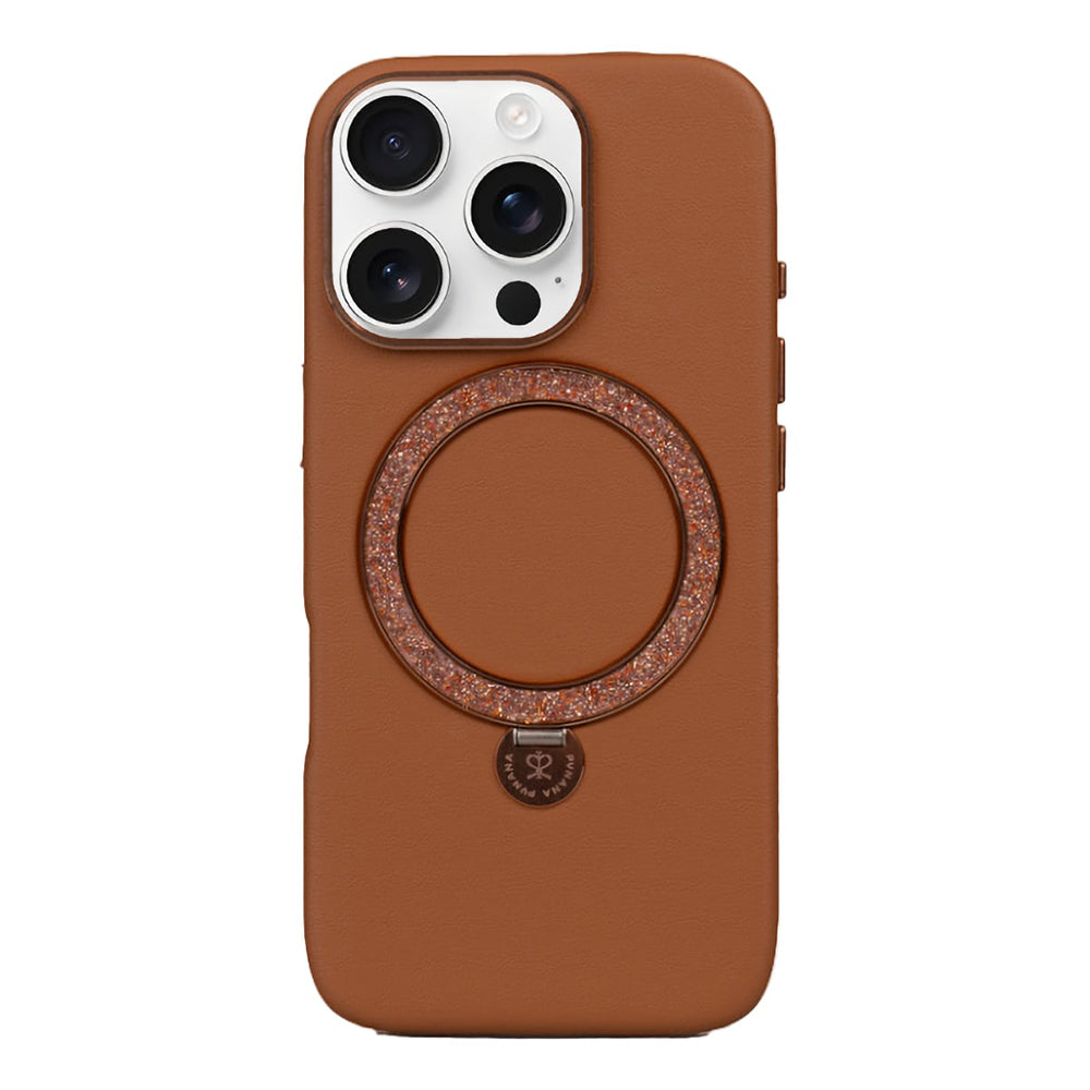 Pynana Dancing Circle Serisi iPhone 16 Pro Max M-safe Şarj Özellikli Standlı Suni Deri Tasarımlı Kılıf