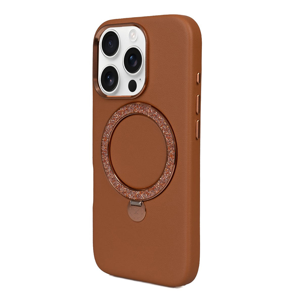 Pynana Dancing Circle Serisi iPhone 16 Pro Max M-safe Şarj Özellikli Standlı Suni Deri Tasarımlı Kılıf