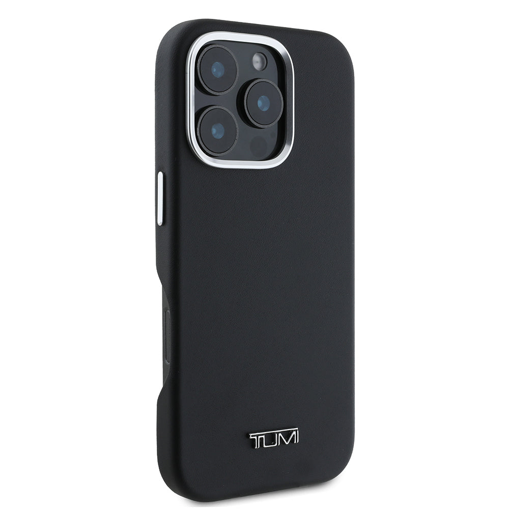 TUMI iPhone 16 Pro Max Orjinal Lisanslı Magsafe Şarj Özellikli Metal Yazı Logolu PU Deri Kılıf