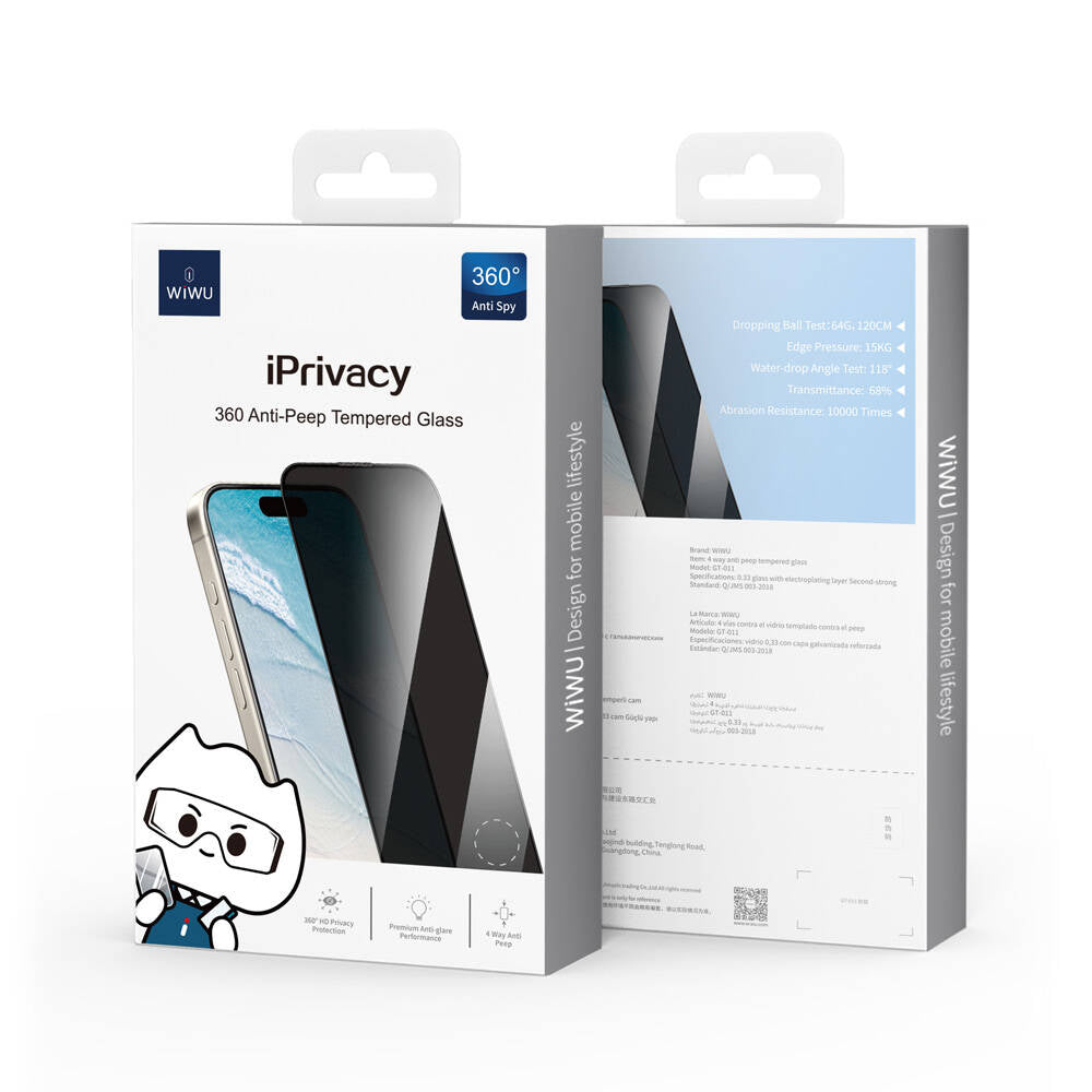Wiwu GT-011 iPhone 16 Pro Polimer Oleofobik Kaplama Temperli Privacy Cam Ekran Koruyucu