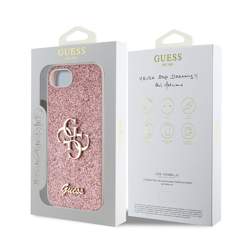 Guess iPhone 16E Orjinal Lisanslı 4G Büyük Metal Logolu Glitter Telefon Kılıfı