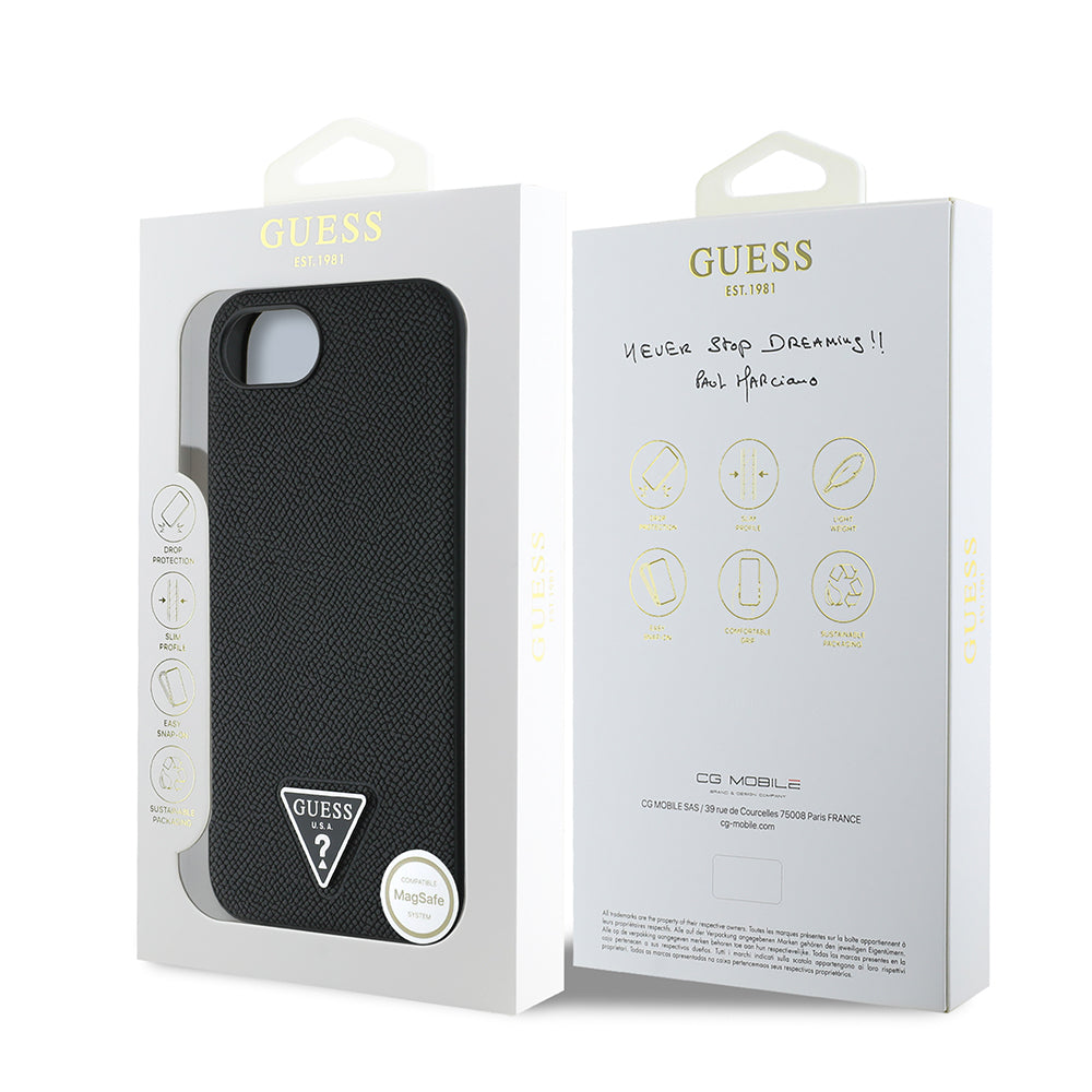 Guess iPhone 16E Orjinal Lisanslı Magsafe Grained Triangle Telefon Kılıfı