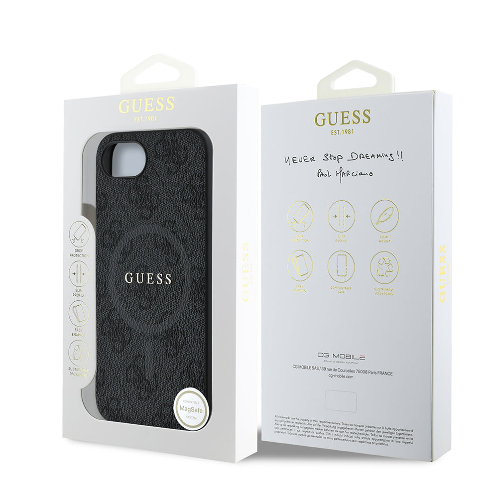 Guess iPhone 16E Orjinal Lisanslı Magsafe PU Halkalı 4G Desenli Yazı Logolu Telefon Kılıfı