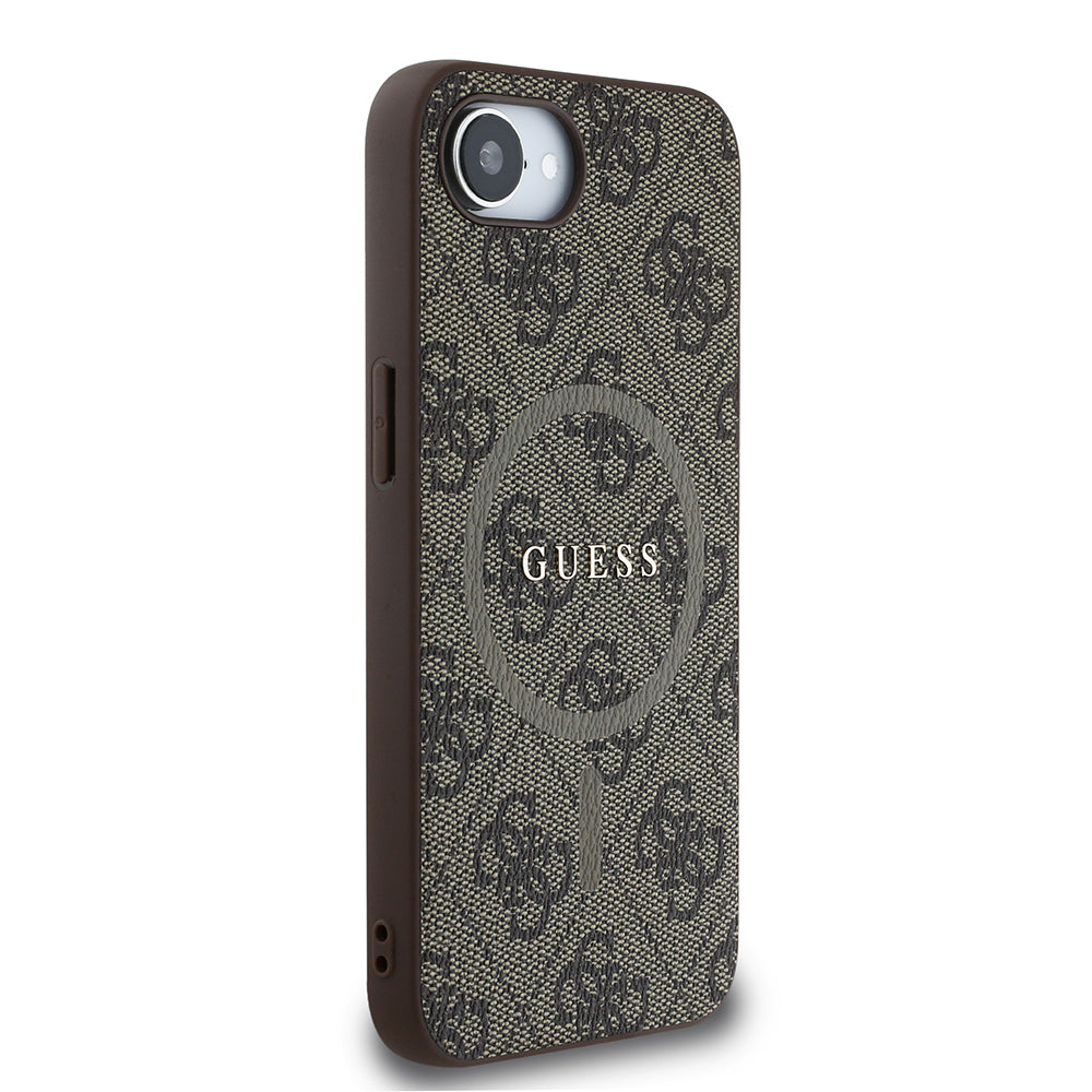 Guess iPhone 16E Orjinal Lisanslı Magsafe PU Halkalı 4G Desenli Yazı Logolu Telefon Kılıfı