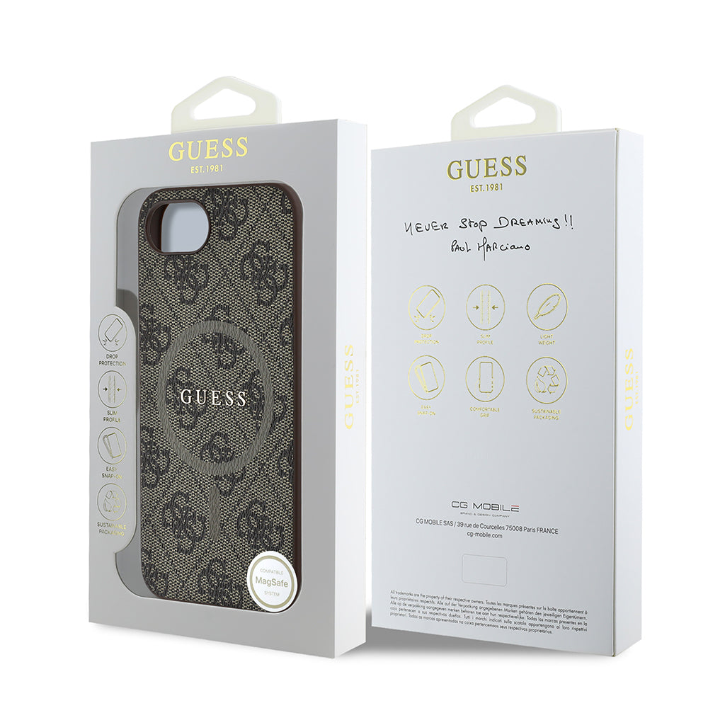Guess iPhone 16E Orjinal Lisanslı Magsafe PU Halkalı 4G Desenli Yazı Logolu Telefon Kılıfı