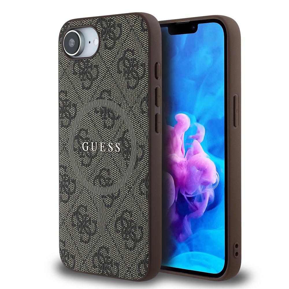 Guess iPhone 16E Orjinal Lisanslı Magsafe PU Halkalı 4G Desenli Yazı Logolu Telefon Kılıfı