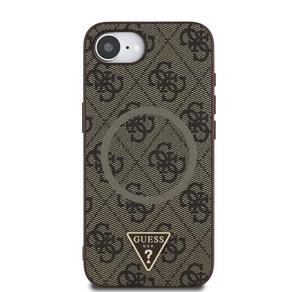 Guess iPhone 16E Orjinal Lisanslı Magsafe PU Üçgen Logo 4G Desenli Telefon Kılıfı