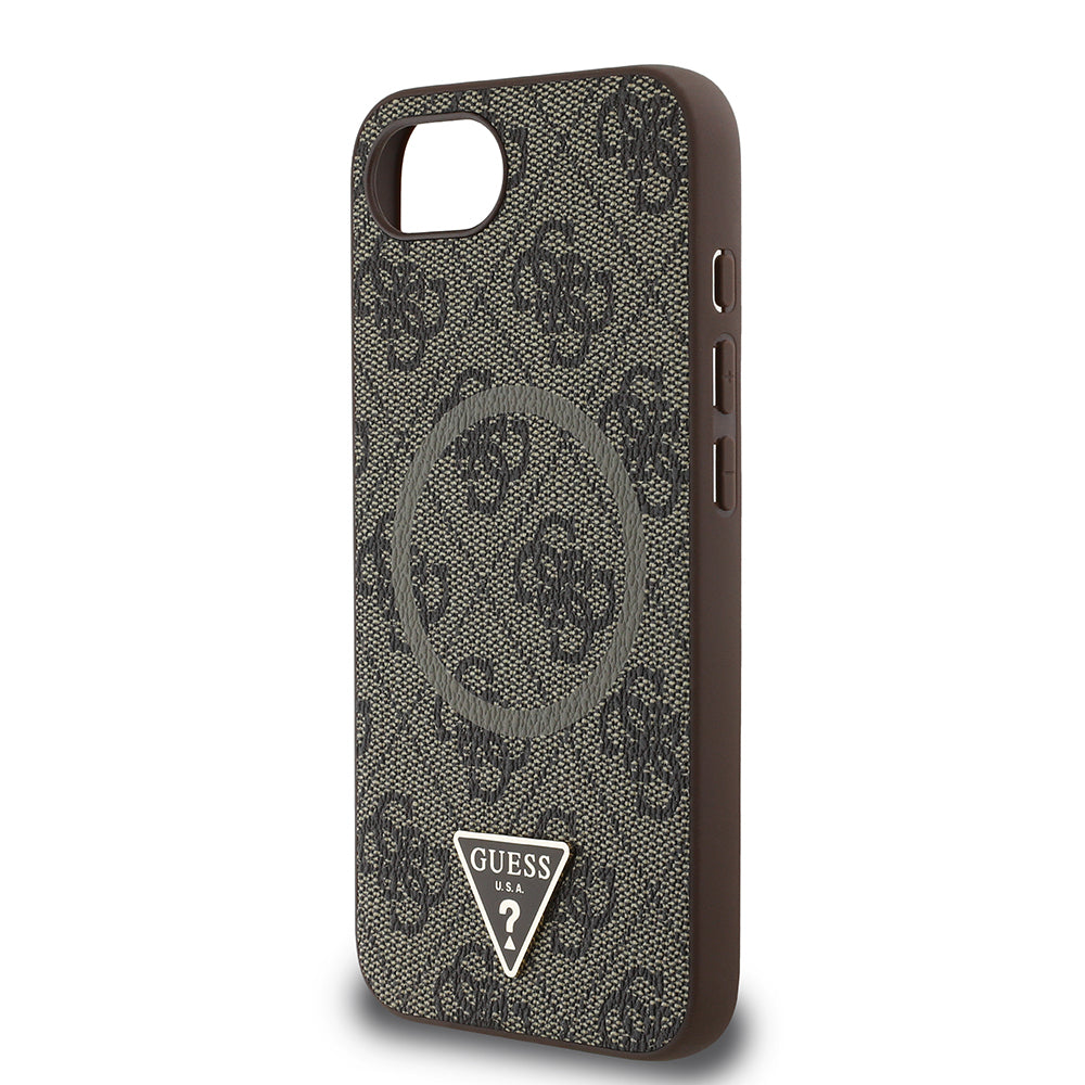 Guess iPhone 16E Orjinal Lisanslı Magsafe PU Üçgen Logo 4G Desenli Telefon Kılıfı