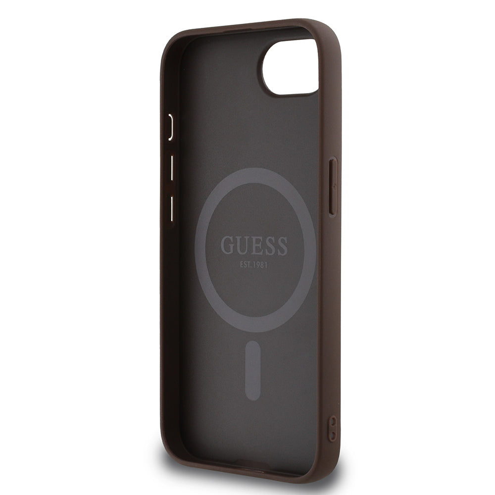 Guess iPhone 16E Orjinal Lisanslı Magsafe PU Üçgen Logo 4G Desenli Telefon Kılıfı