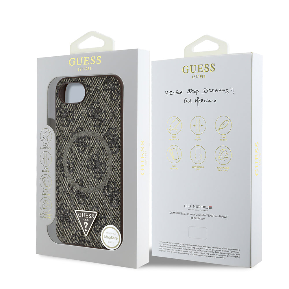 Guess iPhone 16E Orjinal Lisanslı Magsafe PU Üçgen Logo 4G Desenli Telefon Kılıfı