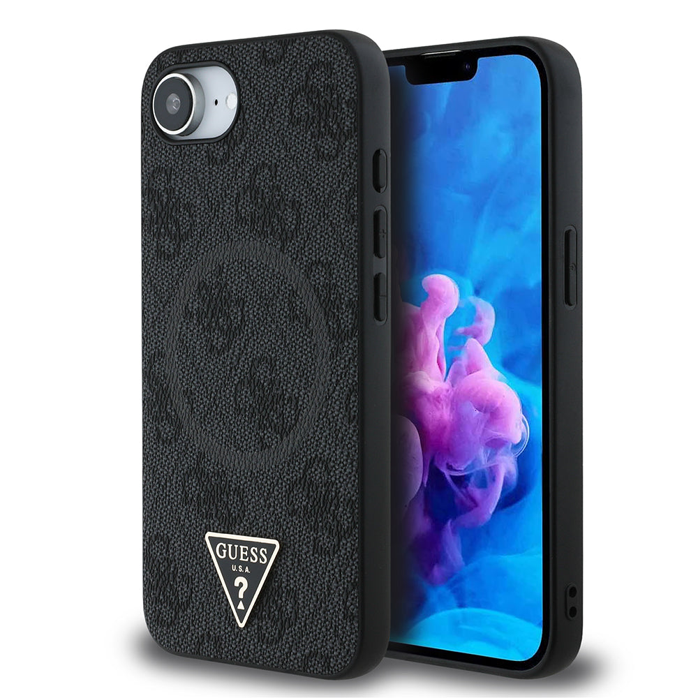 Guess iPhone 16E Orjinal Lisanslı Magsafe PU Üçgen Logo 4G Desenli Telefon Kılıfı