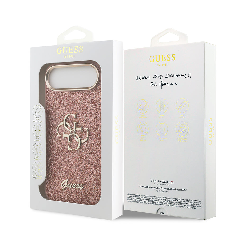 Guess iPhone 17 Air Orjinal Lisanslı 4G Büyük Metal Kamera Çerçeveli ve Logolu Glitter Kılıf