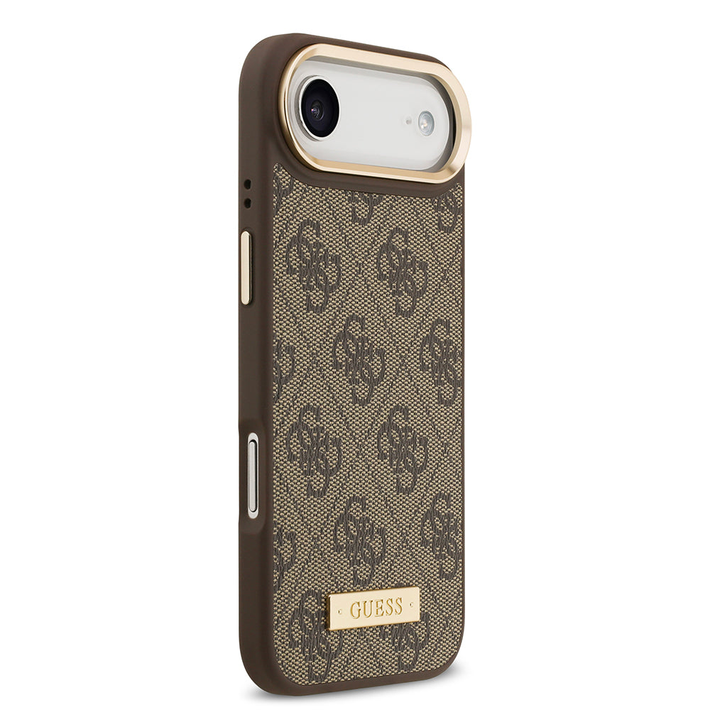 Guess iPhone 17 Air Orjinal Lisanslı M-safe Şarj Özellikli 4G Desenli PU Metal Plaka Klasik Logolu Kılıf