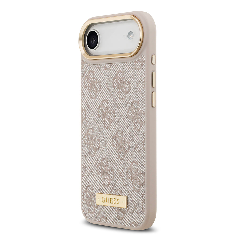 Guess iPhone 17 Air Orjinal Lisanslı M-safe Şarj Özellikli 4G Desenli PU Metal Plaka Klasik Logolu Kılıf