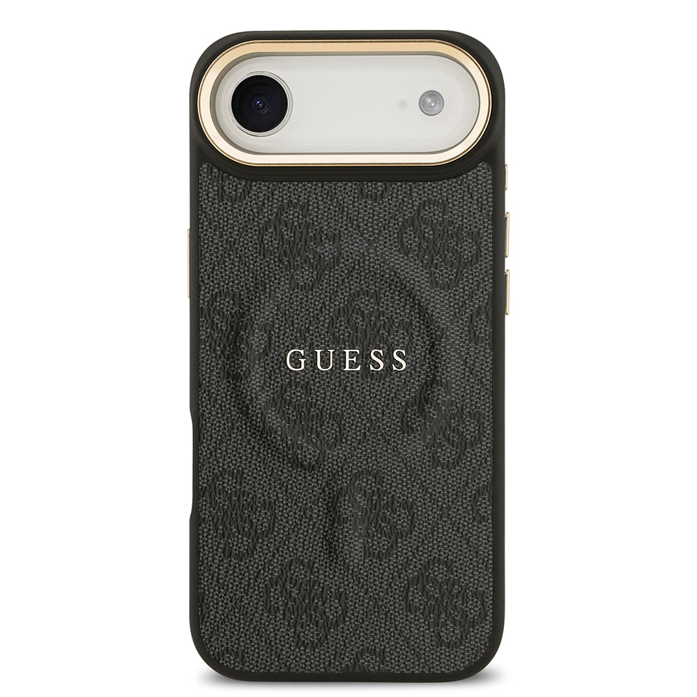 Guess iPhone 17 Air Orjinal Lisanslı M-safe Şarj Özellikli Gold Metal Kamera Çerçeveli PU Deri 4G Desenli Yazı Logolu Kılıf