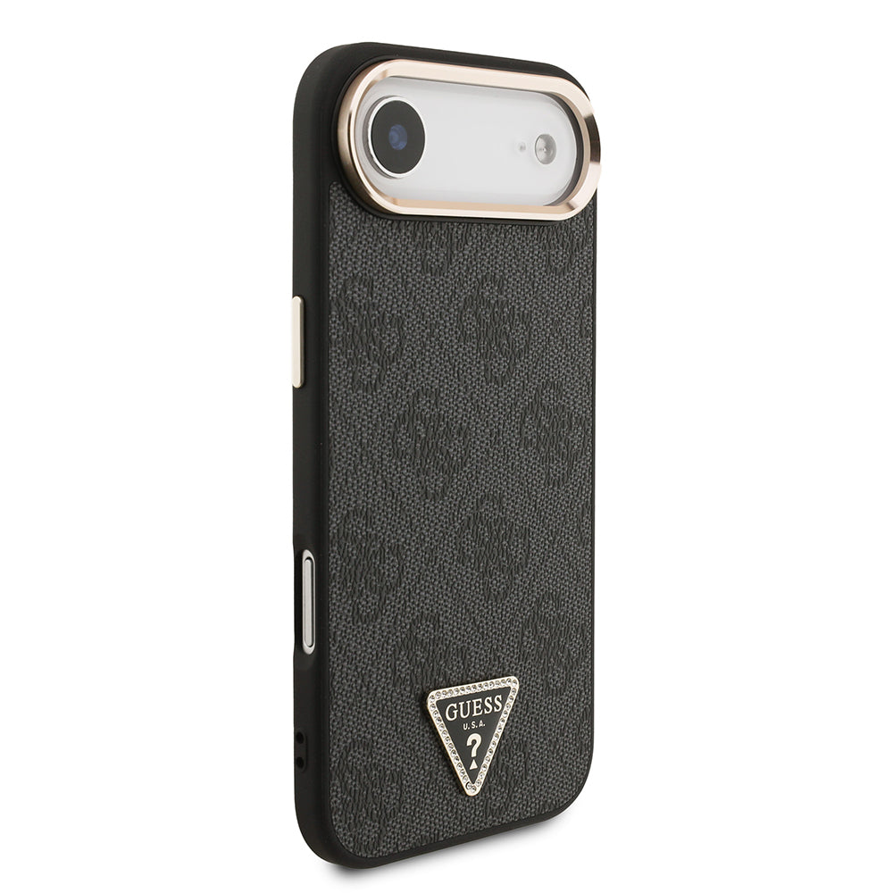 Guess iPhone 17 Air Orjinal Lisanslı M-safe Gold Metal Kamera Çerçeveli Taşlı Üçgen Logo 4G Desenli Kılıf