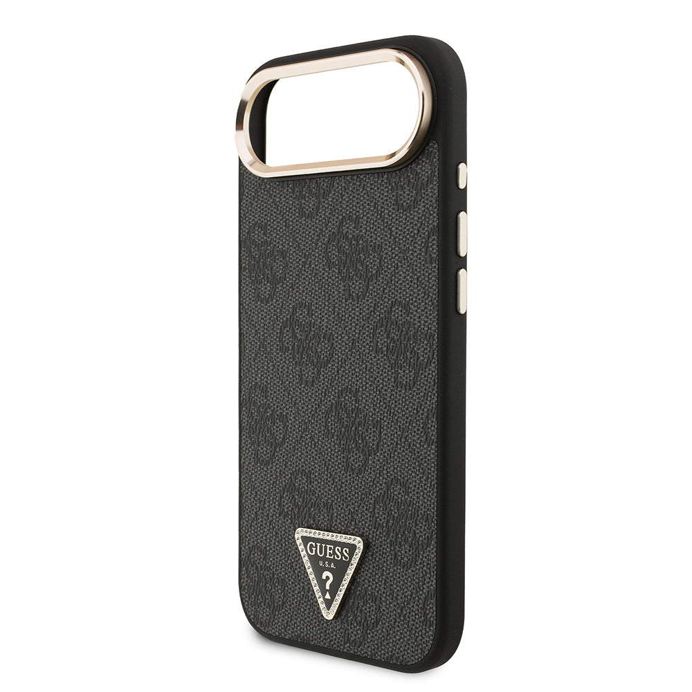 Guess iPhone 17 Air Orjinal Lisanslı M-safe Gold Metal Kamera Çerçeveli Taşlı Üçgen Logo 4G Desenli Kılıf
