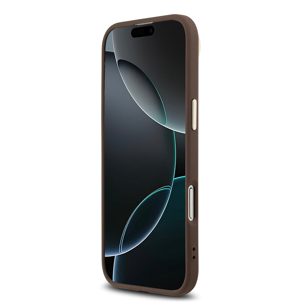 Guess iPhone 17 Air Orjinal Lisanslı M-safe Gold Metal Kamera Çerçeveli Taşlı Üçgen Logo 4G Desenli Kılıf