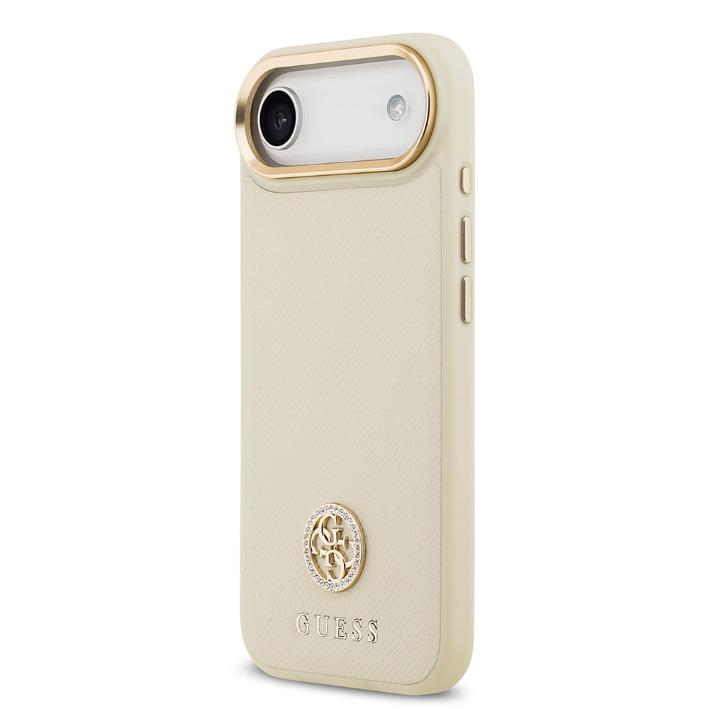 iPhone 17 Air Kılıf Guess Orjinal Lisanslı M-safe Şarj Özellikli Grained Yazı ve Taşlı 4G Logolu Kılıf