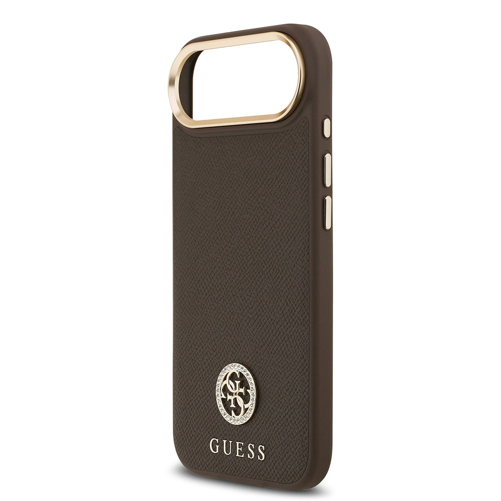 iPhone 17 Air Kılıf Guess Orjinal Lisanslı M-safe Şarj Özellikli Grained Yazı ve Taşlı 4G Logolu Kılıf