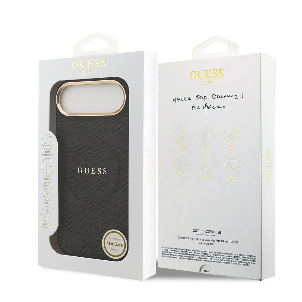 Guess iPhone 17 Air Orjinal Lisanslı M-safe Şarj Özellikli Sıcak Baskılı Yazı Logolu PU Deri Peony Kılıf