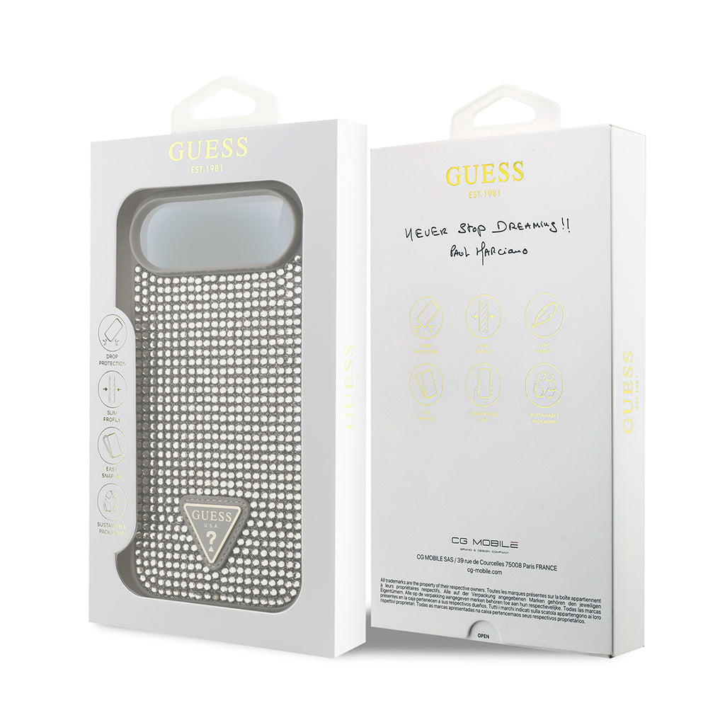Guess iPhone 17 Air Orjinal Lisanslı Taşlı Arka Yüzey Üçgen Logolu Telefon Kılıfı
