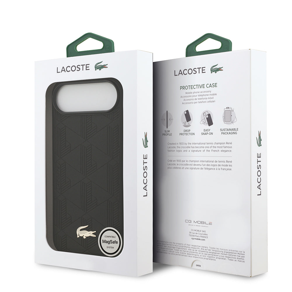 Lacoste iPhone 17 Air Orjinal Lisanslı M-safe Şarj Özellikli PU Deri Tasarımlı Karışık Monogram Desenli Kılıf