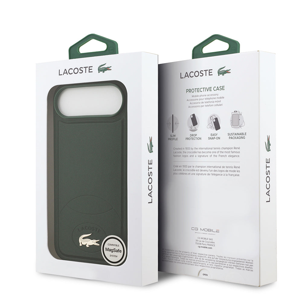 Lacoste iPhone 17 Air Orjinal Lisanslı M-safe Şarj Özellikli PU Deri Tasarımlı Metal Logolu Kılıf