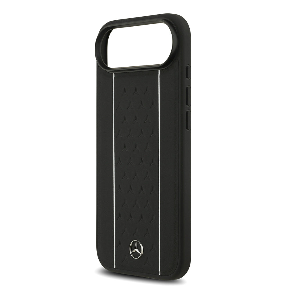 Mercedes Benz iPhone 17 Air Orjinal Lisanslı M-safe Şarj Özellikli Şeritli Yıldız Desenli Metal Logolu Deri Kılıf