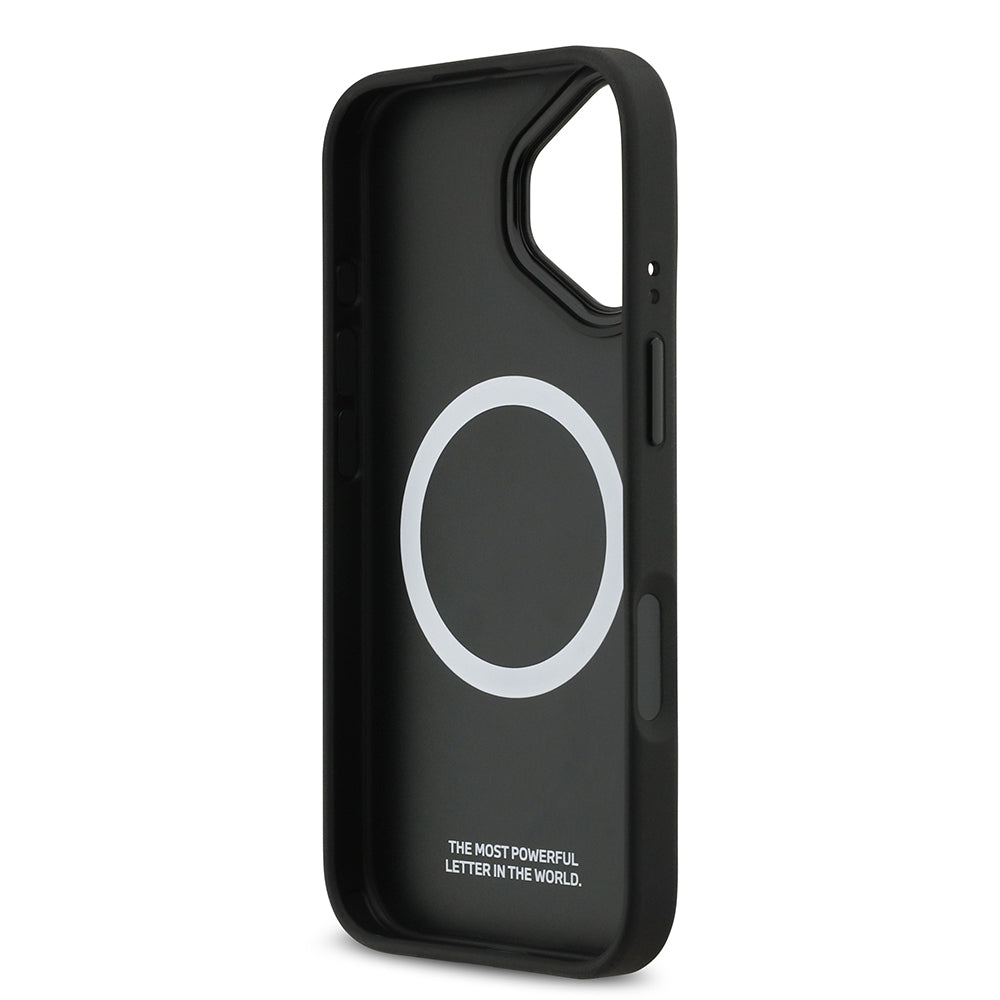 BMW iPhone 17 Orjinal Lisanslı M-safe Şarj Özellikli Deri Arka Yüzey Metal Logolu Delikli Şerit Tasarımlı Kılıf