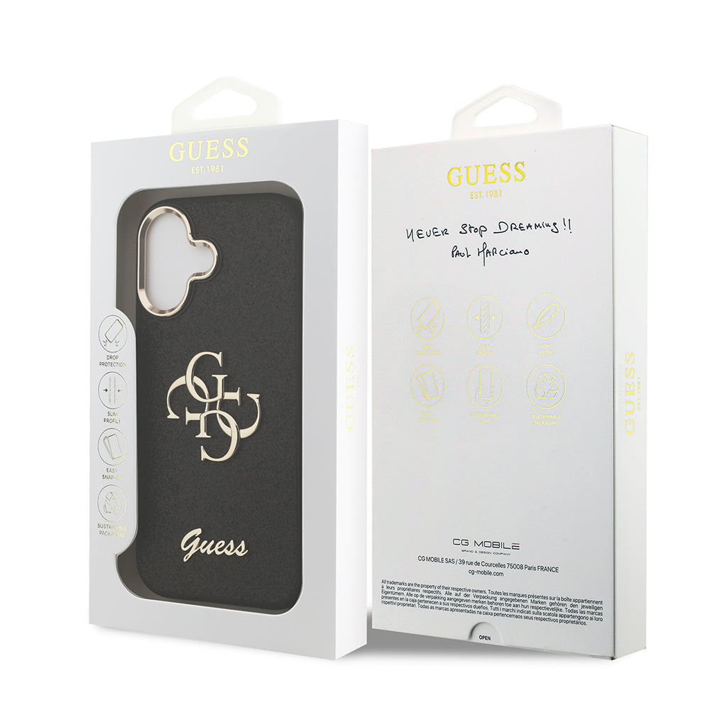 Guess iPhone 17 Orjinal Lisanslı 4G Büyük Metal Kamera Çerçeveli ve Logolu Glitter Kılıf
