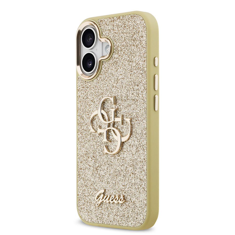 Guess iPhone 17 Orjinal Lisanslı 4G Büyük Metal Kamera Çerçeveli ve Logolu Glitter Kılıf