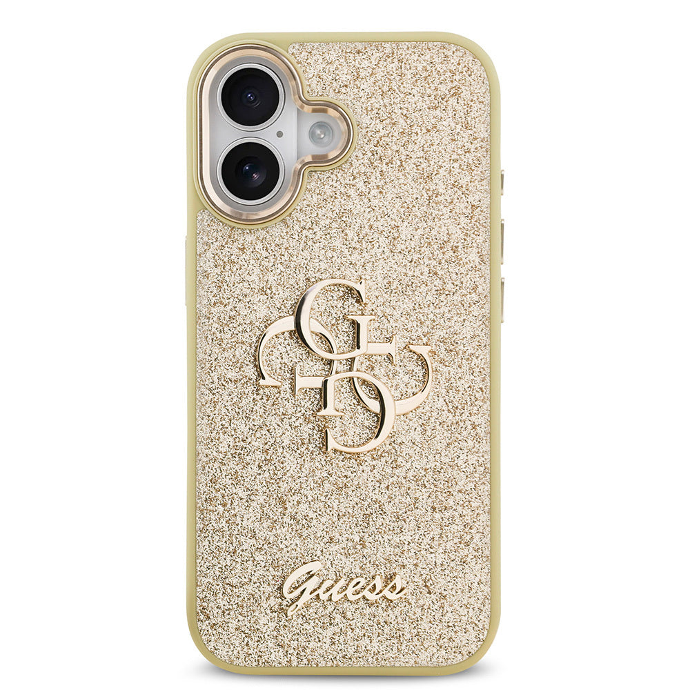 Guess iPhone 17 Orjinal Lisanslı 4G Büyük Metal Kamera Çerçeveli ve Logolu Glitter Kılıf