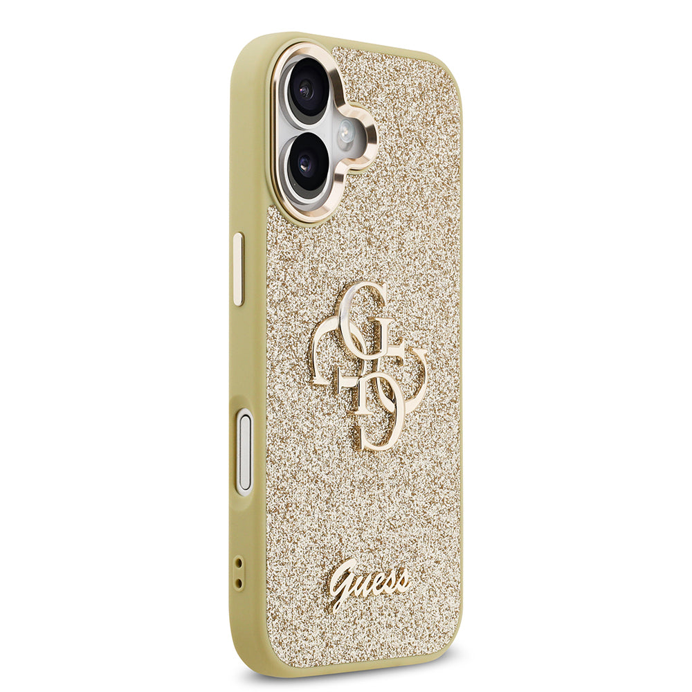 Guess iPhone 17 Orjinal Lisanslı 4G Büyük Metal Kamera Çerçeveli ve Logolu Glitter Kılıf
