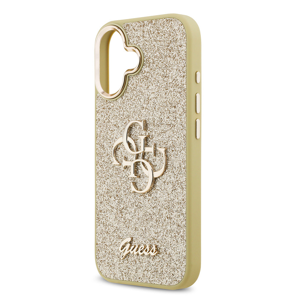 Guess iPhone 17 Orjinal Lisanslı 4G Büyük Metal Kamera Çerçeveli ve Logolu Glitter Kılıf