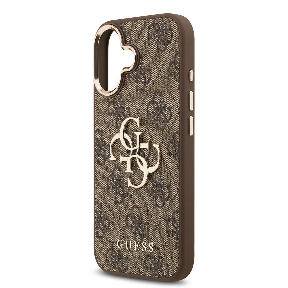 Guess iPhone 17 Orjinal Lisanslı Gold Metal Kamera Çerçeveli 4G Desenli Metal Büyük 4G ve Yazı Logolu Kılıf