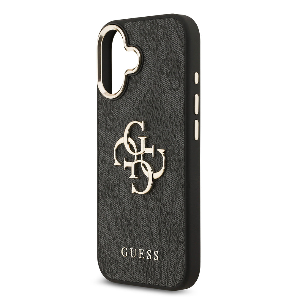 Guess iPhone 17 Orjinal Lisanslı Gold Metal Kamera Çerçeveli 4G Desenli Metal Büyük 4G ve Yazı Logolu Kılıf