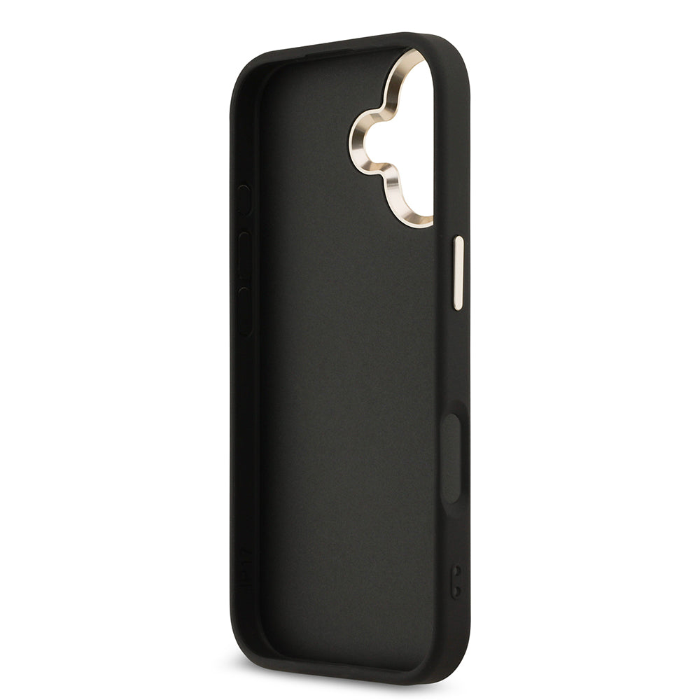 Guess iPhone 17 Orjinal Lisanslı Gold Metal Kamera Çerçeveli 4G Desenli Metal Büyük 4G ve Yazı Logolu Kılıf